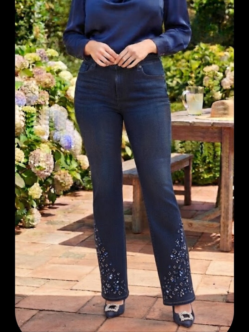 DG2 by Diane Gillman Women's Blue Stretch denim Embellished Jeans